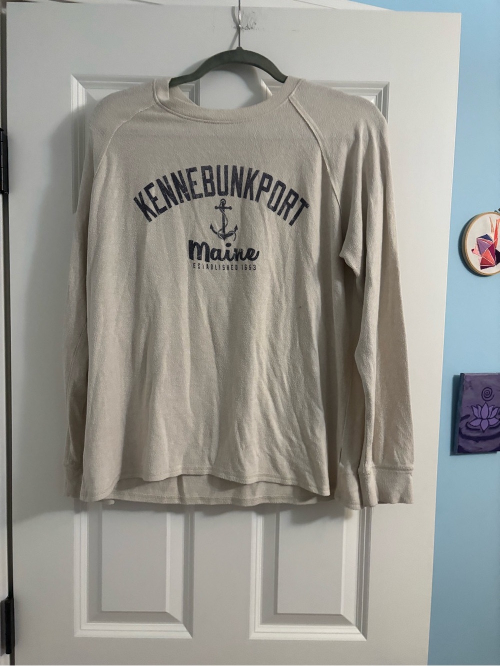 Kennebunkport Maine Anchor Graphic Long Sleeve Tee - Cream